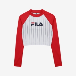 Fila Striped Crop Rash Guard - Naisten Uima-asut - Punainen | FI-26354